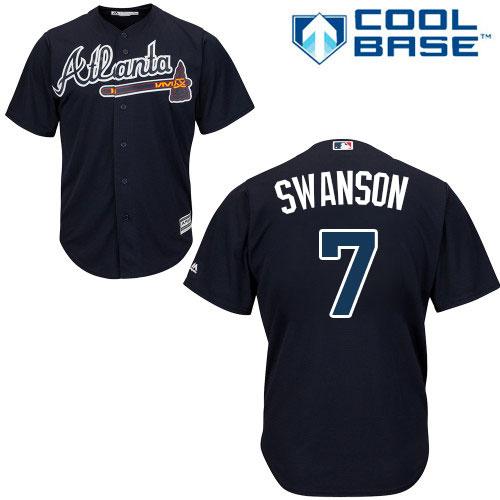 Braves #7 Dansby Swanson Navy Blue Cool Base Stitched Youth MLB Jersey